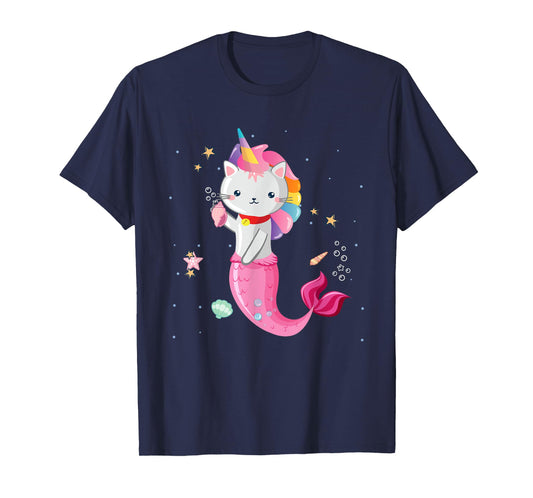 Cat Mermaid Unicorn Girl Kids T-Shirt