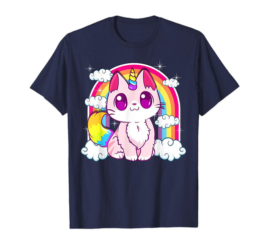Cute Unicorn Cat Adorable Smiling Rainbow Kitty T-Shirt
