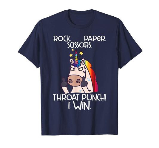 Rock Paper Scissors Throat Punch I Win Funny Unicorn Shirt T-Shirt