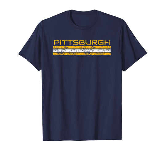 Pittsburgh Pennsylvania Vintage Three Stripe Weathered T-Shirt