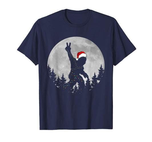 Bigfoot Santa Christmas Tree Lights Funny Xmas Sasquatch T-Shirt