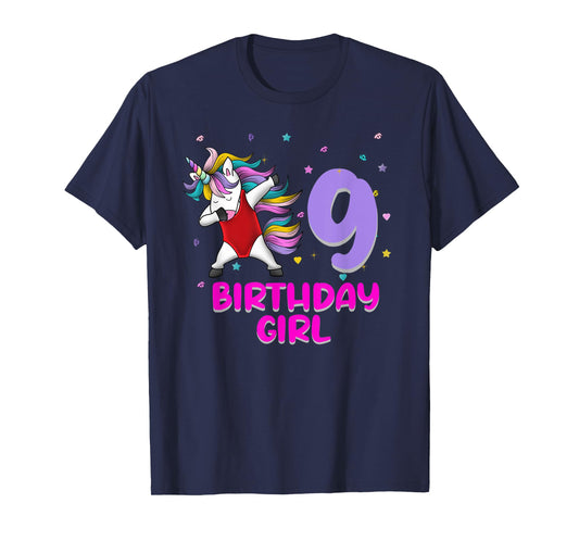 Unicorn Swimsuit 9th Birthday Girl Love Funny 9 Years Old T-Shirt
