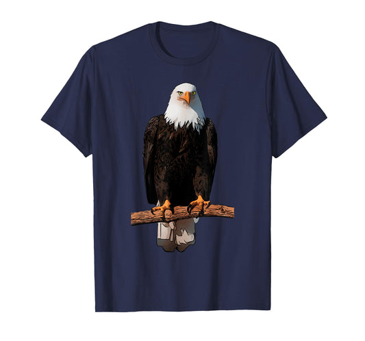 American Bald Eagle Illustration on Branch T-Shirt for Women Kids Men