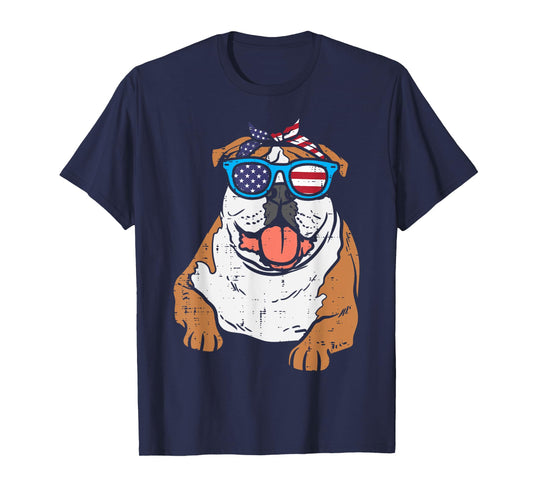 Bandana English Bulldog American USA 4th Of July Fourth Dog T-Shirt for Women Kids Men