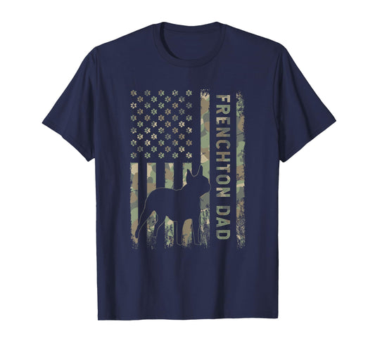 Frenchton Dad French Bulldog Boston Terrier Camo USA Flag T-Shirt