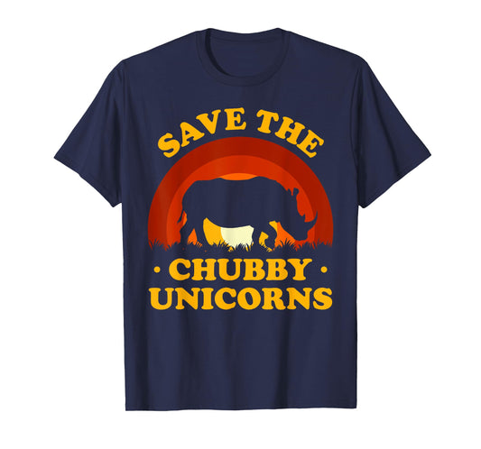 Retro Vintage Save The Chubby Unicorns Rhino Funny T-Shirt