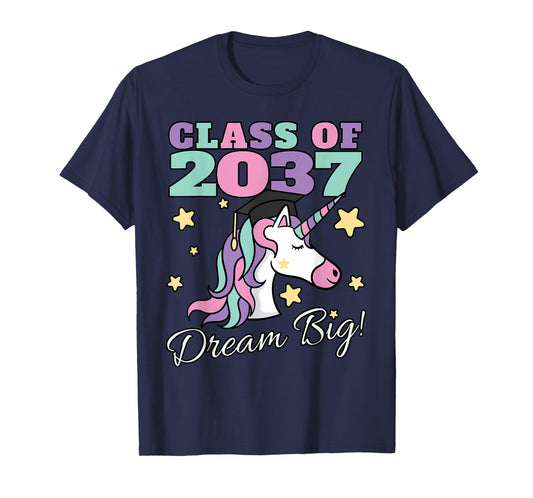 Girls Class of 2037 Magical Unicorn Graduation Cap T-Shirt