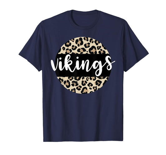 Leopard Print Vikings Team Mascot School Spirit Game Night T-Shirt