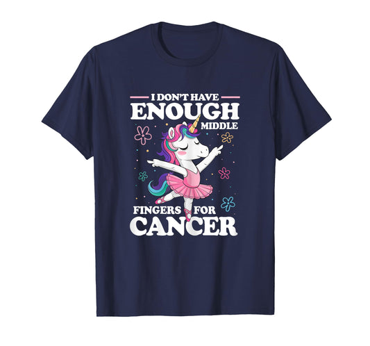Christmas Funny I Don't Have Enough Middle Fingers For Cancer Unicorn Women's Black X-Small Modern U-Neck Short Sleeve Breast Cancer Awareness T-Shirt