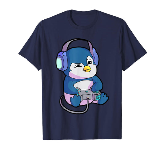 Funny Gamer Gifts & Gaming Shirts for Men & Boys - Unisex-Adults, Kids - Black - Short Sleeve - T-Shirt - Small - Modern - Gamer Penguin Theme - Christmas, Birthday
