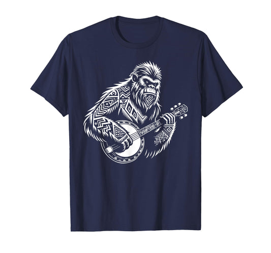 Zen Bigfoot Playing Banjo Tribal Art Music Fest Sasquatch T-Shirt