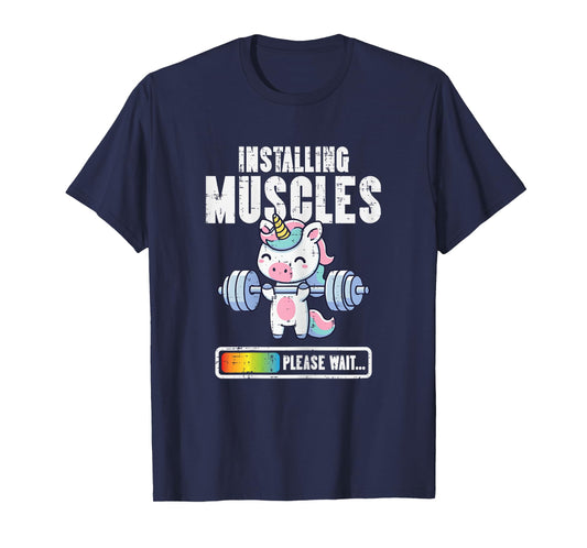 Gym Unicorn Installing Muscles Funny Workout Women Girls Kid T-Shirt
