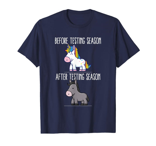 Before After Testing Season Is My Cardio Teacher Unicorn T-Shirt