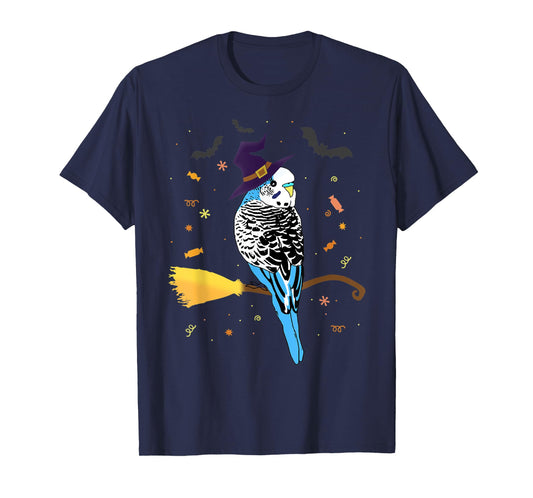 Funny Parrot Witch Birb memes Blu Parakeet Halloween Budgie T-Shirt