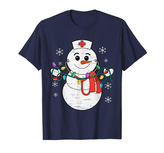 Snowman Nurse Christmas Stethoscope Xmas Scrub Top Women T-Shirt