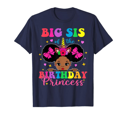 Big Sister of The Birthday Girl Princess Afro Melanin T-Shirt