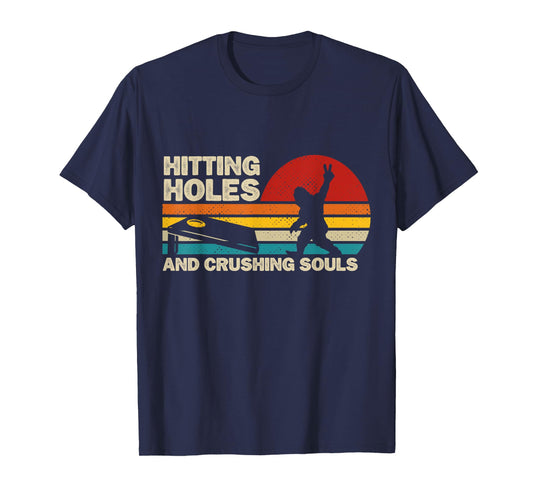 Hitting Holes And Crushing Souls Funny Bigfoot Cornhole T-Shirt