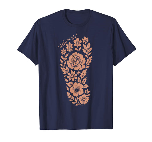 Unique Bigfoot Girl Floral Sasquatch Footprint Flower Women T-Shirt