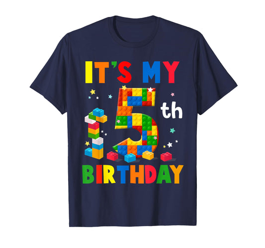 It's My 5th Birthday Building Blocks Bricks 5 Years Old Boy T-Shirt