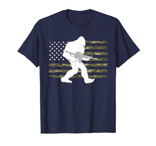 Bigfoot Gun Owner Camo US American Flag Sasquatch AR15 Rifle T-Shirt