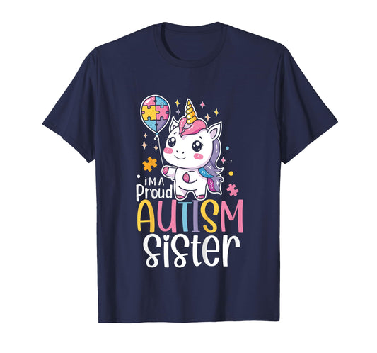 Kids Proud Autism Sister Awareness Cute Unicorn Puzzle Girls T-Shirt