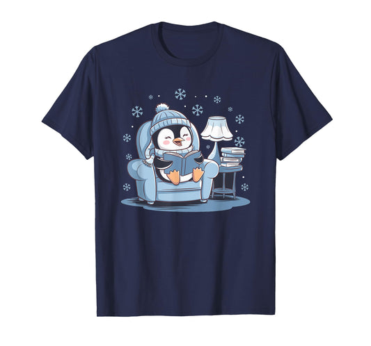 Penguin Reading Arctic Wildlife Animal Winter Snow Lover T-Shirt
