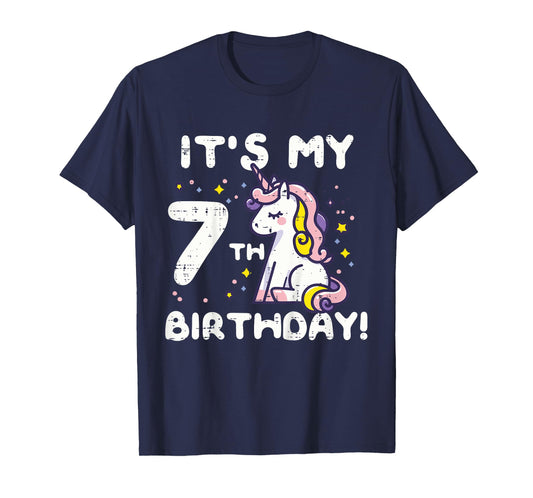 Its My 7th Birthday Unicorn Cute 7 Year Old Bday Girls Kids T-Shirt
