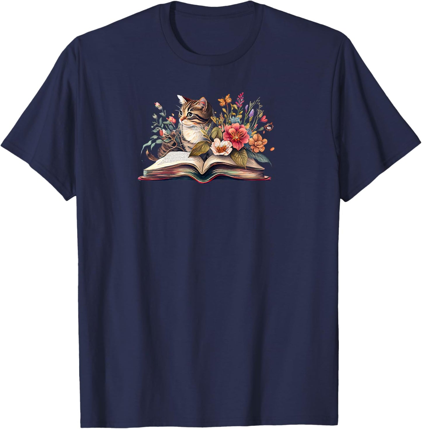 Cat Book Shirt for Women,Cat Flower Book TShirt,Cat and Book T-Shirt