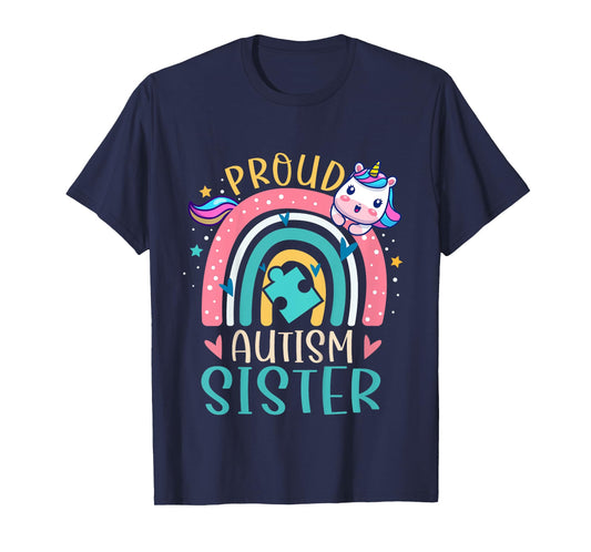 Kids Proud Autism Sister Awareness Cute Unicorn Rainbow Girls T-Shirt