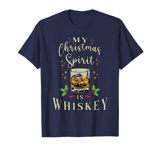 Merry Christmas Spirit is Whiskey Bourbon Funny Drinking T-Shirt