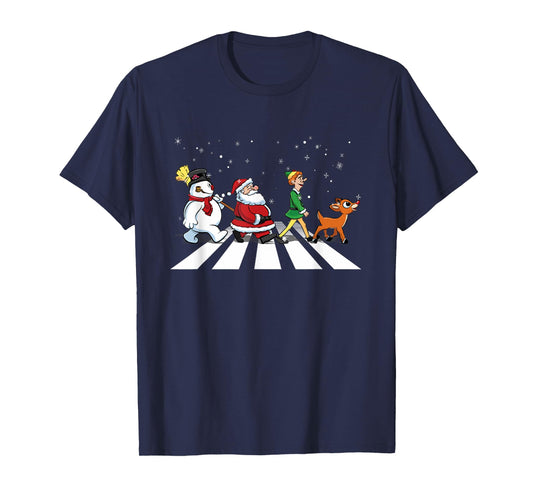 Christmas Road Snowman Santa Elf Reindeer Xmas Crosswalk T-Shirt