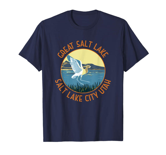 Great Salt Lake American Avocet Retro Distressed Circle T-Shirt