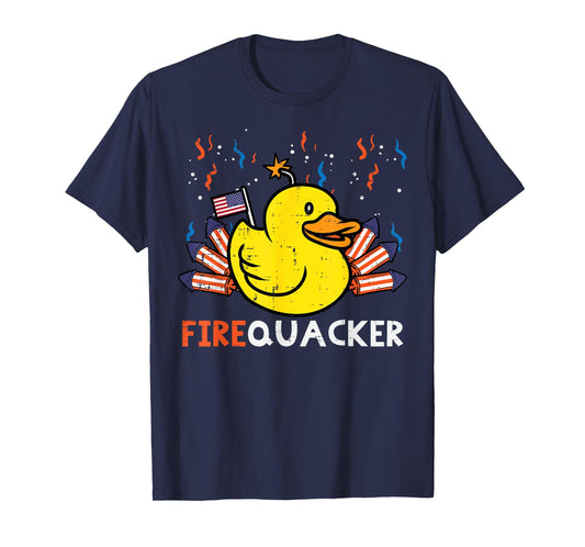 4th July Rubber Duck Firequacker Patriot Men Boys Kids Women T-Shirt