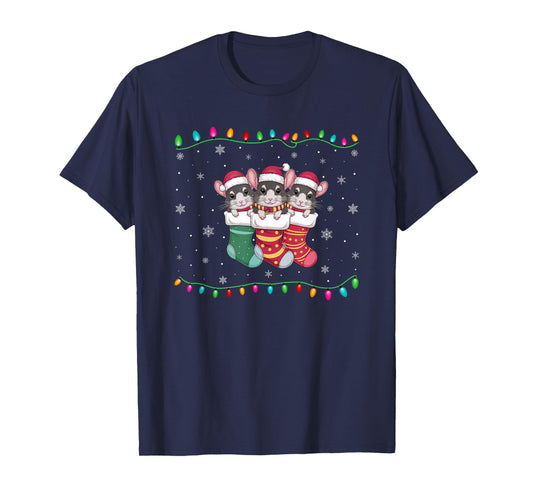 Xmas Tree Lights Funny Chinchilla in Christmas Socks T-Shirt