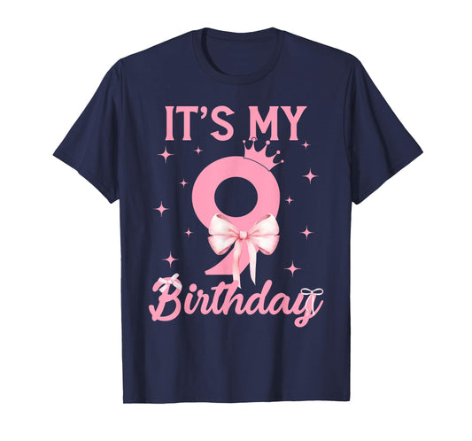 It's My 9th Birthday Girl Coquette Bow 9 Year Old Aesthetic T-Shirt