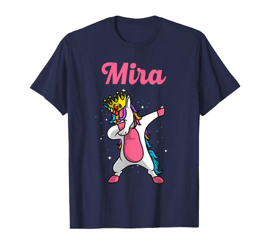 MIRA Name Personalized Birthday Dabbing Unicorn Queen T-Shirt