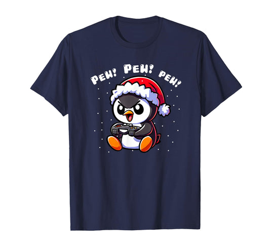 XmasByAxisone2024 Funny Penguin Gamer Pew Video Game Christmas Boys Kids T-Shirt