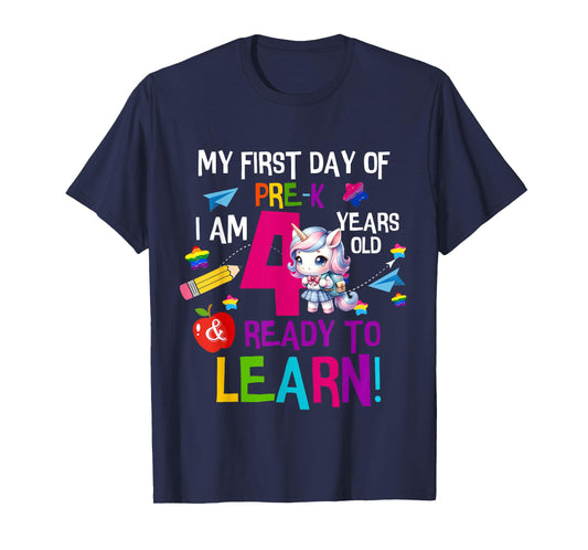 Cute My First Day Of Pre K I Am 4 Years Old Girls Kids Boys T-Shirt