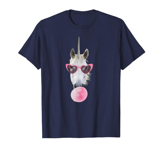 Unicorn Pink Bubble Gum Heart Sunglasses T-Shirt