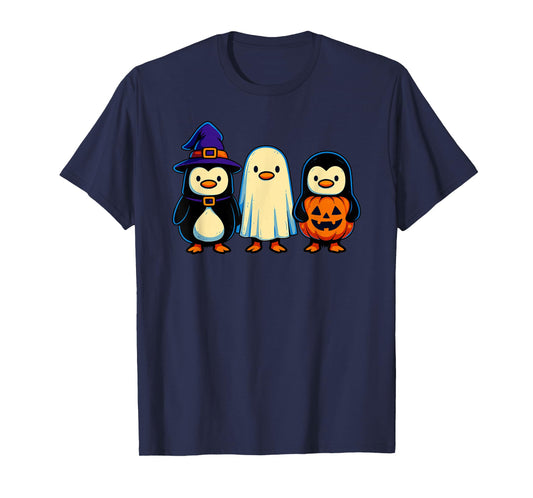 Penguin Witch Ghost Pumpkin Men Women Kids Funny Halloween T-Shirt