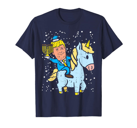 Trump Riding Unicorn Menorah Jewish Hanukkah Chanukah Gift T-Shirt