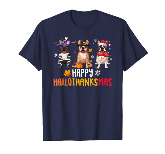 Halloween Thanksgiving Christmas Funny French bulldog Dogs Men Women Kids T-Shirt