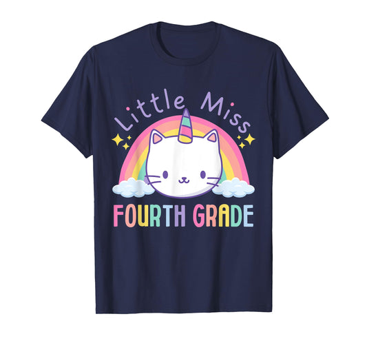 Little Miss Fourth Grade Caticorn Rainbow Unicorn Cat School T-Shirt