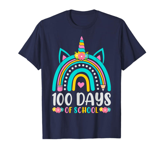 100 Days Smarter Rainbow Unicorn Girls 100th Day of School T-Shirt