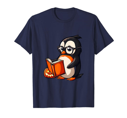 Penguin Halloween Costume Reading Pumpkin Witchcraft T-Shirt