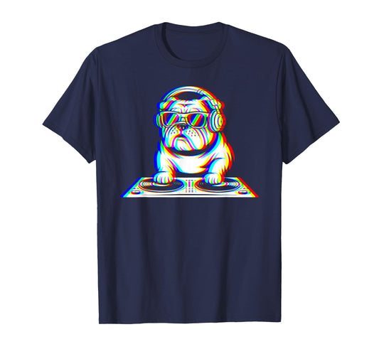 Funny English Bulldog DJ Glitch Rave EDM Music Party T-Shirt