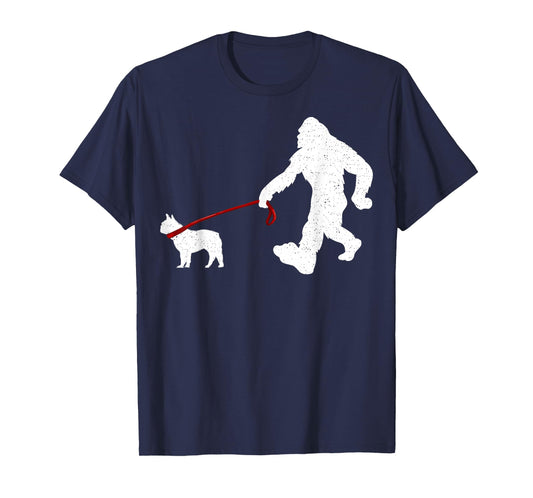 Funny Bigfoot Walking With French Bulldog Dog Lover Bigfoot T-Shirt