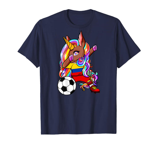 Dabbing Brown Skin Unicorn Colombia Soccer Lovers Football T-Shirt