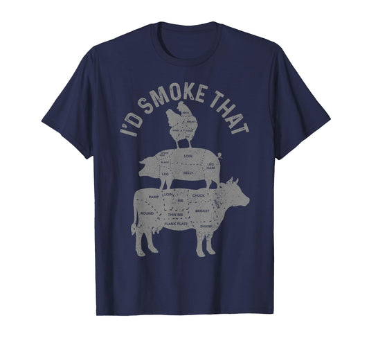 Chef Butcher BBQ I'd Smoke That Pork Beef Funny Father's Day T-Shirt