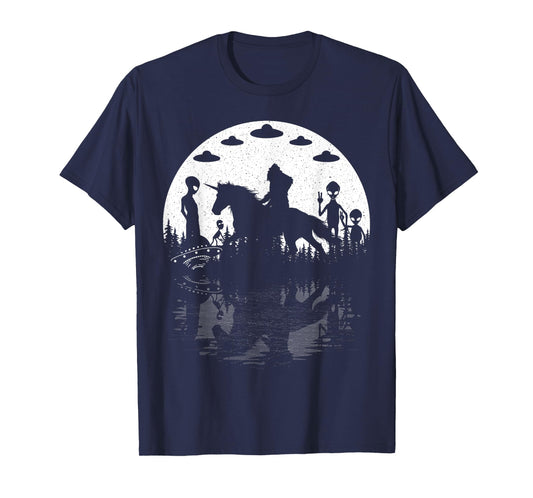 Bigfoot Riding Unicorn! Funny Sasquatch Ufo Cryptid Aliens T-Shirt